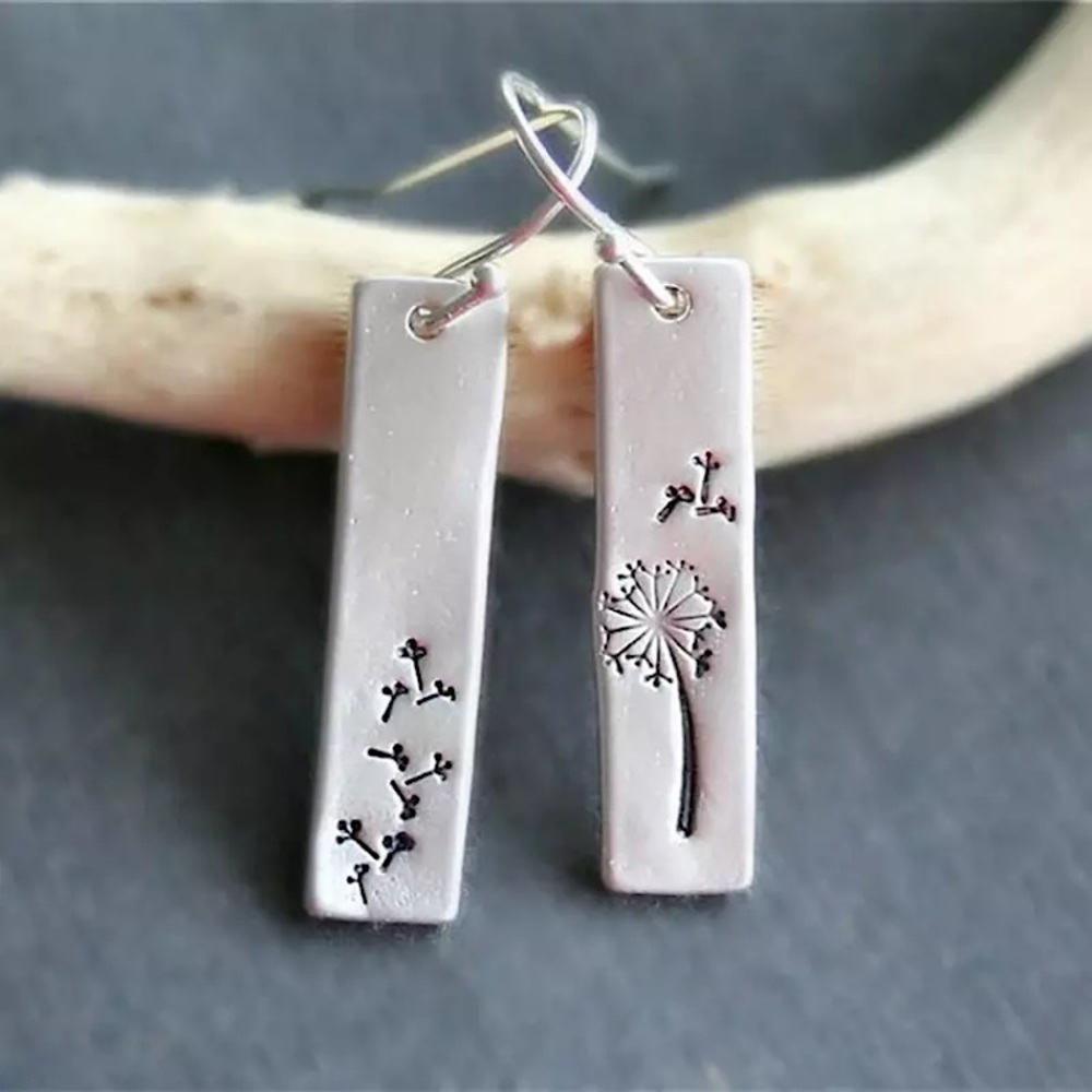 “Let Go” Dandelion Seed Boho/Indie Bar Earrings - Picture 1 of 4